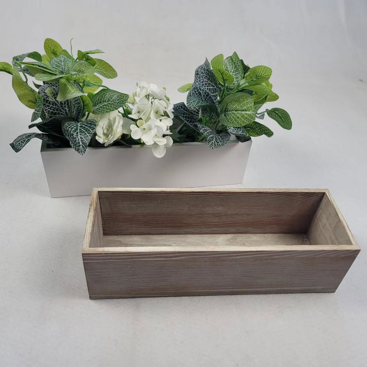 wooden flowerpot small wooden box  nordic planter with plastic flower 2