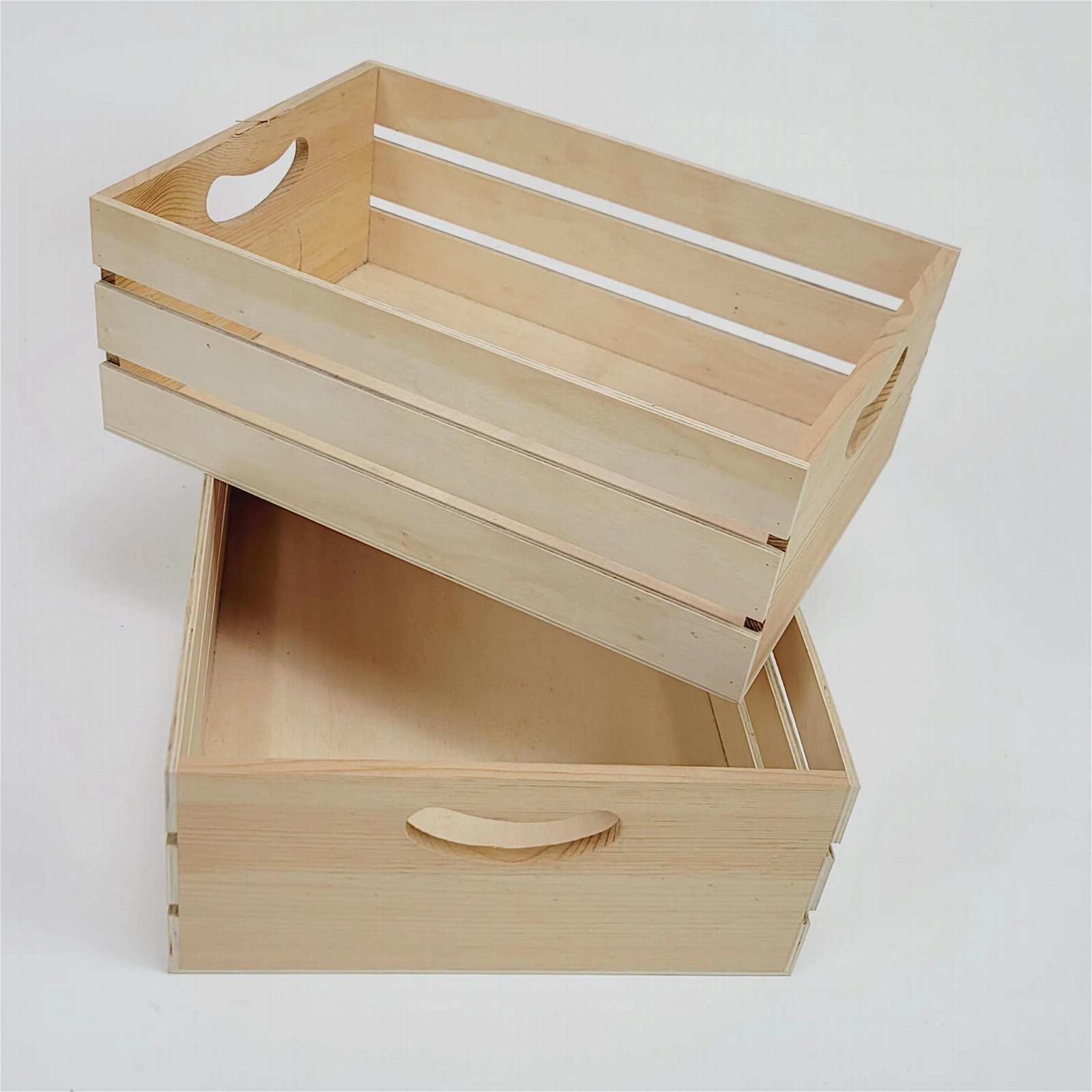 natural solid wood nesting crate box with handle storage wooden box 2