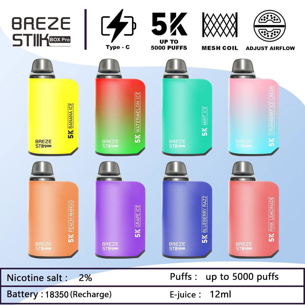 Original Breze Stiik Box 5K Disposable Vape ECigarettes 5000 Puffs Mesh ...