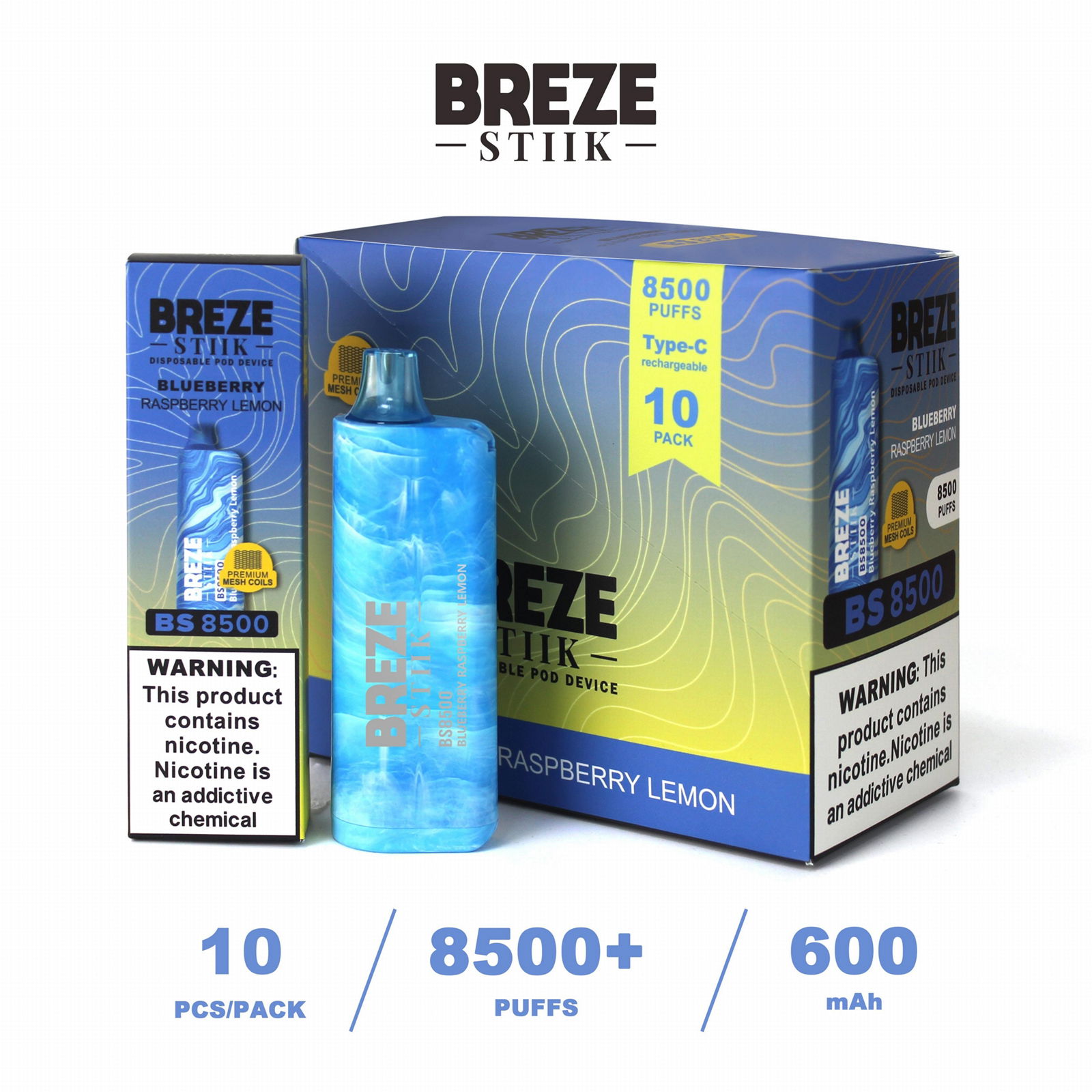 BREZE STIIK BS8500 Disposable Vape Pod 17ml 8000 Puffs Rechargeable device 3