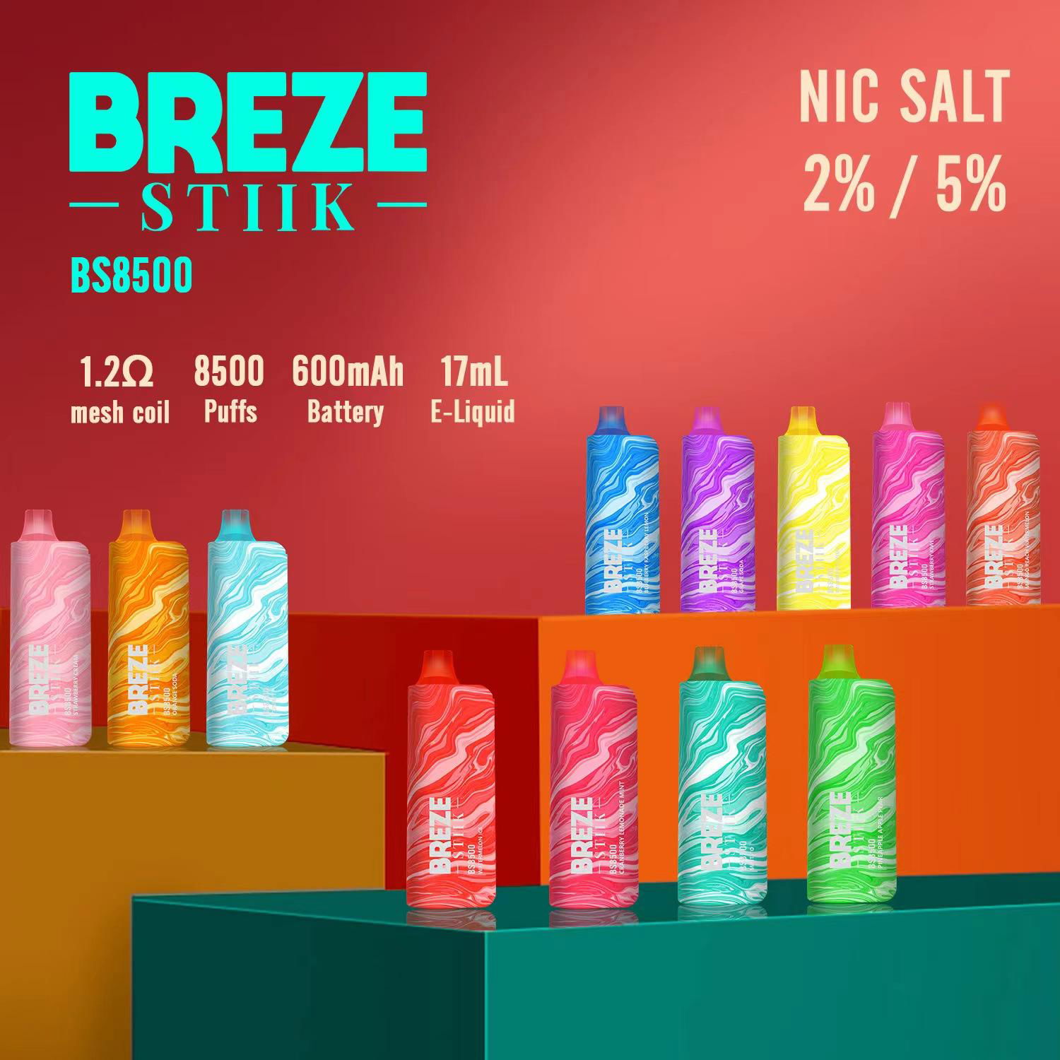 BREZE STIIK BS8500 Disposable Vape Pod 17ml 8000 Puffs Rechargeable device