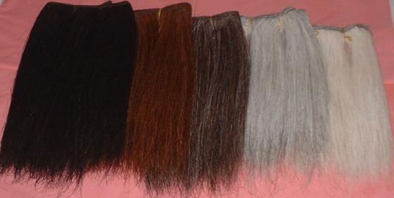 Wefted horse hairs and horse mane hairs for mane extensions and rocking horse