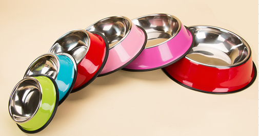 Stainless Steel Anti-skid Pet Bowls with red rubber in the bottom