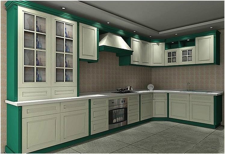 Kitchen Cabinet - Oak & Green Lacuqer