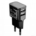 EU plug 5V/2.1A Dual port USB Mobile Phone Charger