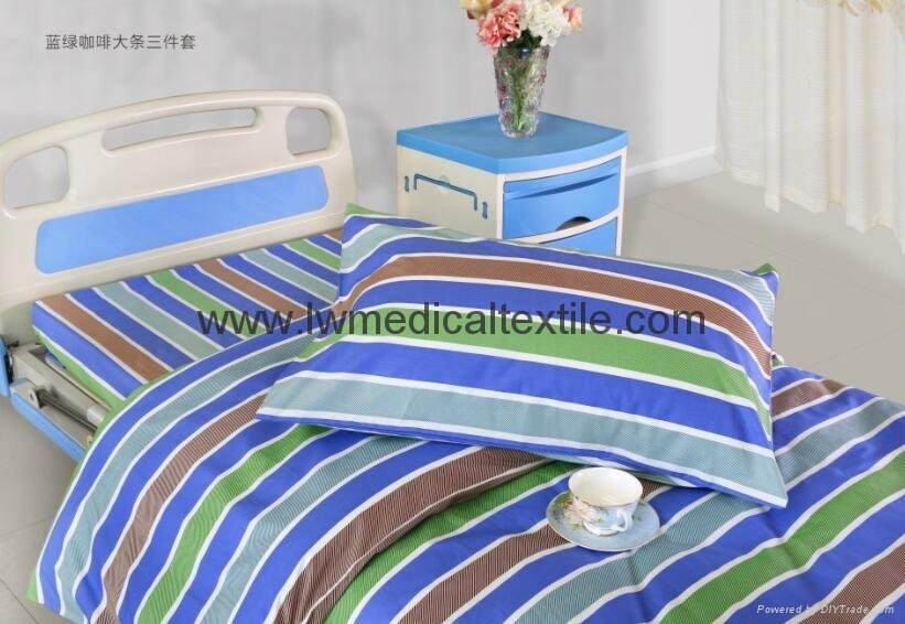 Hospital Bed Linen with stripes (bed sheet, pillow case and duvet cover)