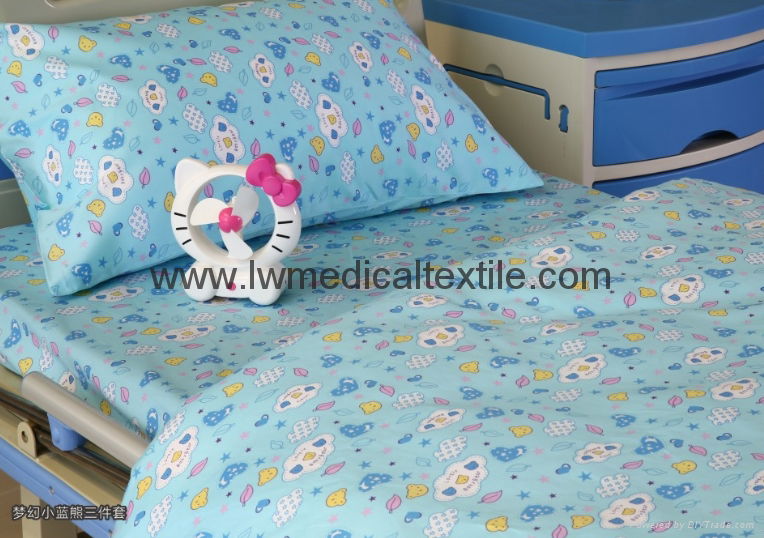 Hospital Bed Linen with carton design (bed sheet, pillow case duvet cover)