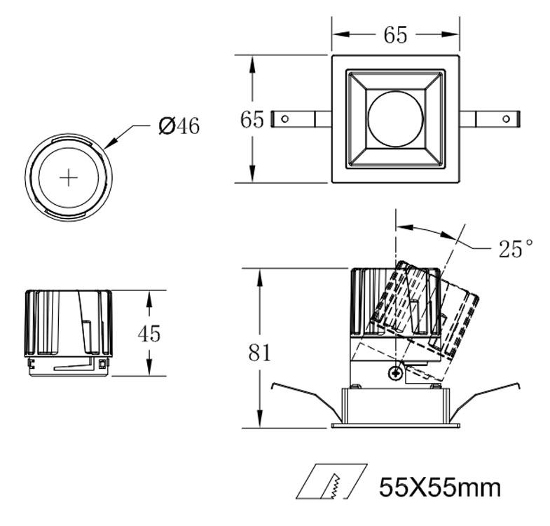 COB Square 5W modular led downlight 3