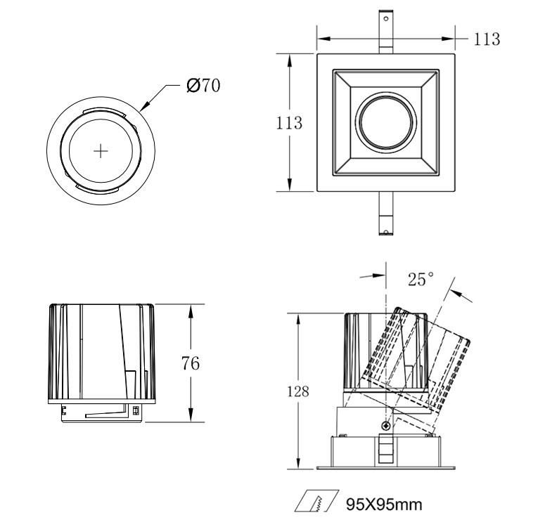 COB Square 20W modular led downlight 3