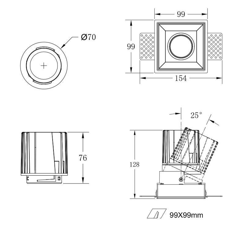 COB Square 20W trimless modular led downlight 2