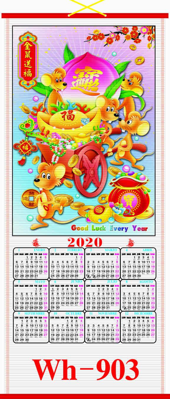 2020 SPANISH CANE  WALLSCROLL CALENDAR 3