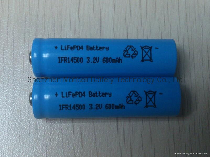 磷酸铁锂电池IFR14500 600mAh 3.2V 太阳能灯具AA 5