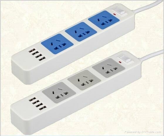 2500W Flat Electrical Socket Universal Fireproof Power Strip With USB 3