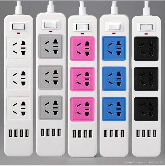 2500W Flat Electrical Socket Universal Fireproof Power Strip With USB 5