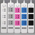 2500W Flat Electrical Socket Universal Fireproof Power Strip With USB 5