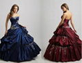 Strapless Applique Beaded Ruffled BlueTaffte Quincenera Dress Ball Gown Q303