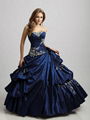 Strapless Applique Beaded Ruffled BlueTaffte Quincenera Dress Ball Gown Q303