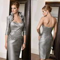 Strapless Silver Mother of the Bride Groom Dress with long sleeves jacket M153 1