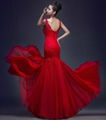 2017 Sheer Wedding Dresses Red Lace Chiffon Mermaid Bridal Evening Gowns P198 2