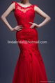 2017 Sheer Wedding Dresses Red Lace Chiffon Mermaid Bridal Evening Gowns P198