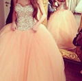 Coral Wedding Dresses Bridal Ball Gown Crystals Quinceanera Dresses BG118