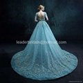 A-line 2017 Prom Dresses Blue Beads Lace Sheer Pageant Party Evening Gowns 2017 