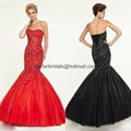 Sweetheart Beads Prom Dresses Red Black Sequins Tulle Party Evening Gowns E364