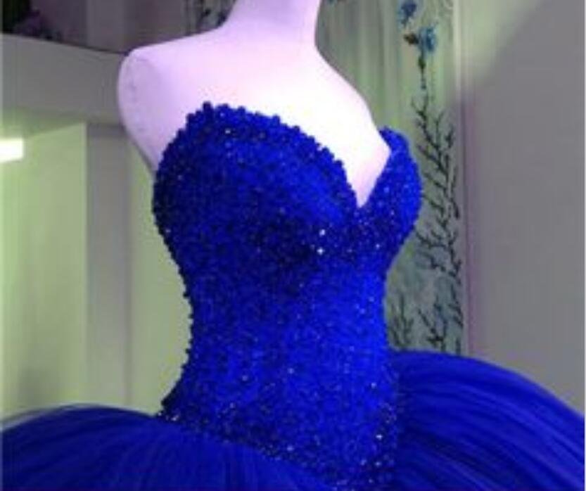 Crystals Beads Prom Dresses  Pageant Blue Custom Prom Party Dresses  3