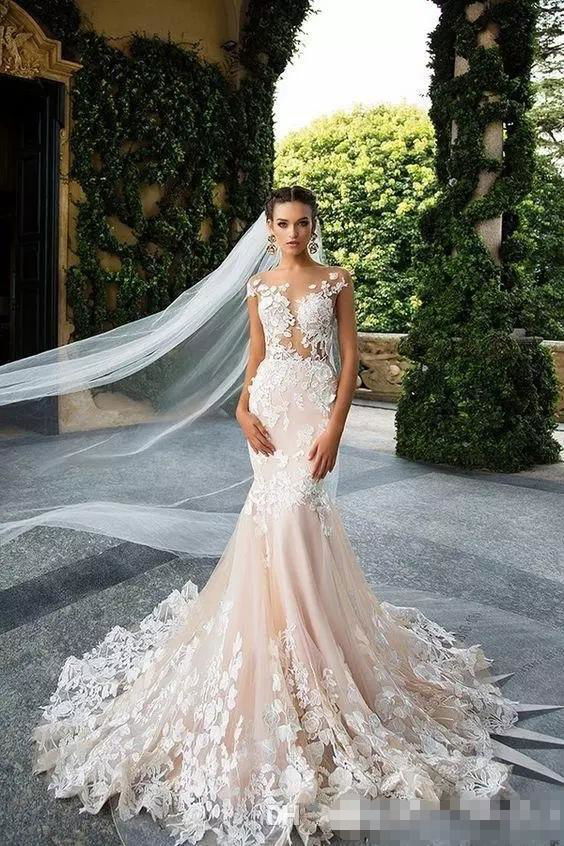 Sleeveless Lace Wedding Dresses 2018 Mermaid Tulle Custom Luxury Bridal Gowns 3