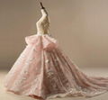 Pink Wedding Ball Gown Tulle Beaded Sheer 3D Flower Bridal Wedding Gowns WH8