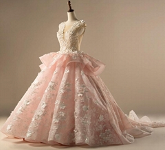 Pink Wedding Ball Gown Tulle Beaded