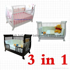 3 in 1 Newzealand Pine Baby sleigh cot