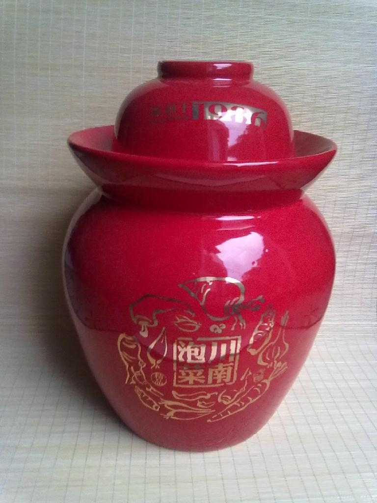 供應加工陶瓷中國紅泡菜壇 3