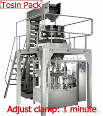 Food packing machine with fast adjust device for clamp