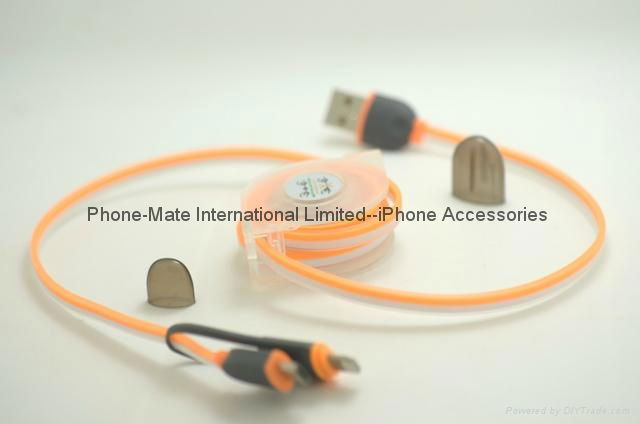 Retractable colorfule 2in1 USB cable for iphone 6 and samsung 4