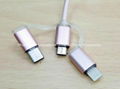 Gold color nylon braided 3in1 USB Data Cable 2