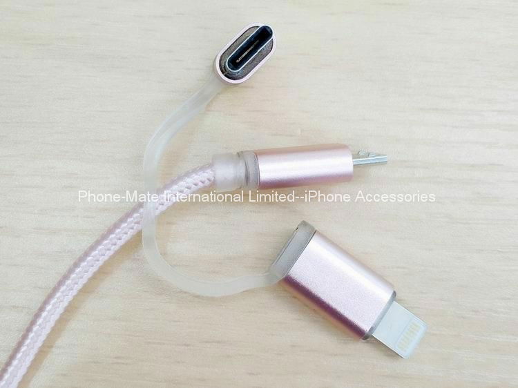 Gold color nylon braided 3in1 USB Data Cable 4