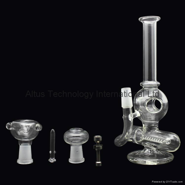  Glass bongs 14.5mm Two Function Pipe 8 inch Mini Oil rig Inline to Donut  3