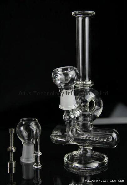  Glass bongs 14.5mm Two Function Pipe 8 inch Mini Oil rig Inline to Donut  2