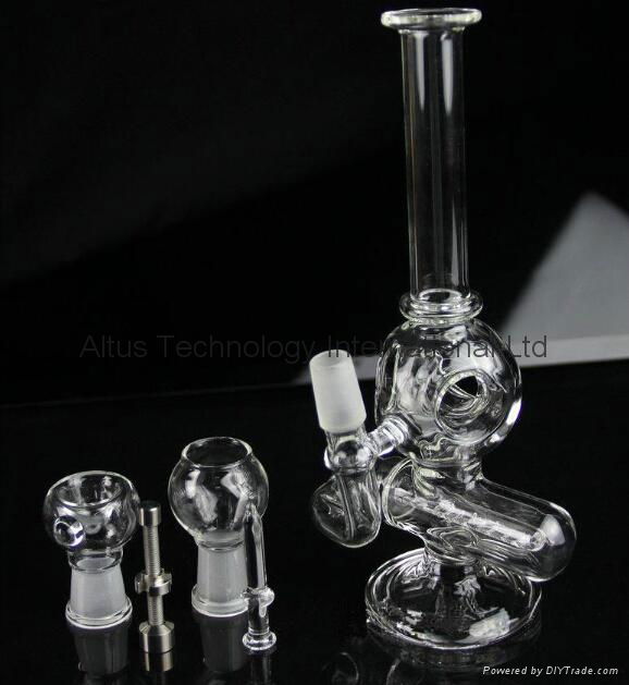  Glass bongs 14.5mm Two Function Pipe 8 inch Mini Oil rig Inline to Donut  5