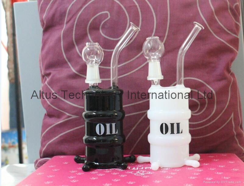 Barrel Oil Drum Glass Bongs Rig Recycler Interface: 14.4mm  2