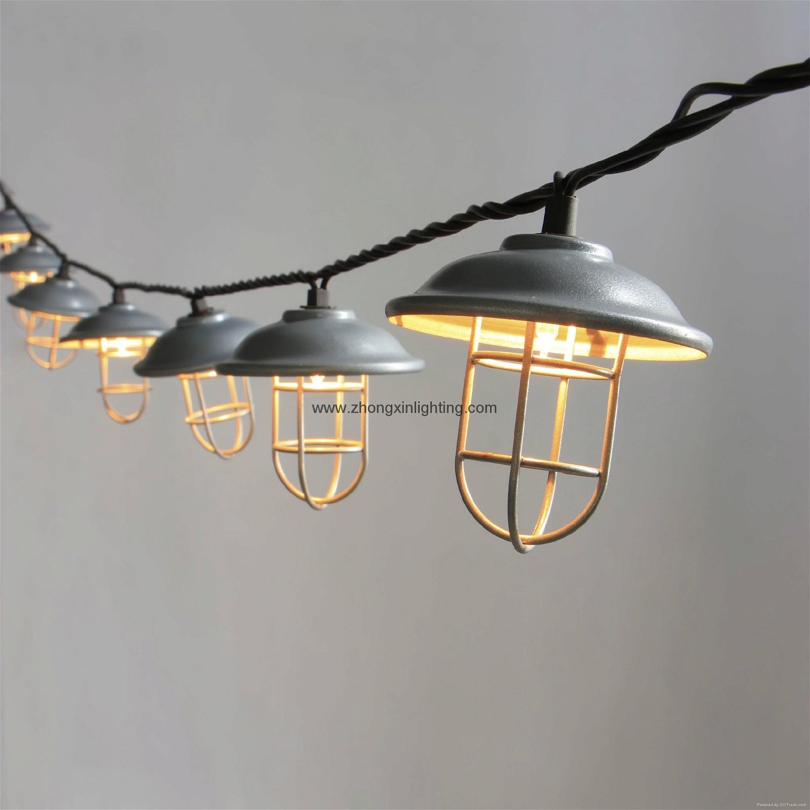 Garden String Light-Decorative Galvanized hood & wire cage string light 10ct 4