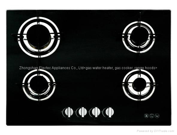 Gas Hob with 4 Burners and Tempered Black Glass Panel, SS Water Plate(GH-G714E)