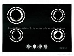 Gas Hob with 4 Burners and Tempered Black Glass Panel, SS Water Plate(GH-G714E)