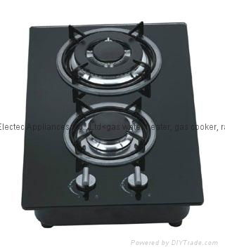 Gas Hob with 2 Burner and Tempered Glass Black Panel