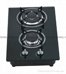 Gas Hob with 2 Burner and Tempered Glass Black Panel