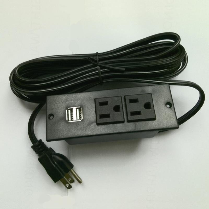美式接線排插嵌入式USB充電板2位美標延長插板桌面插座 3