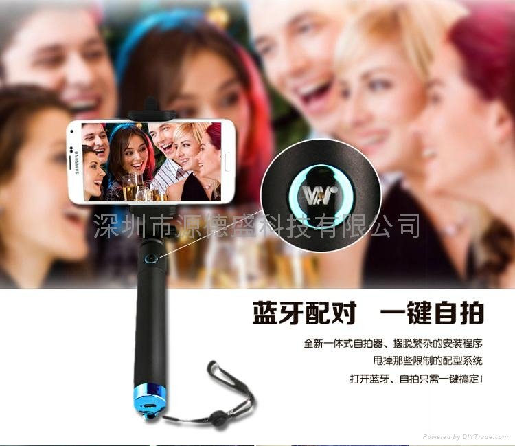 2015 hot sell wireless bluetooth monopod selfie stick with rechargeable 3