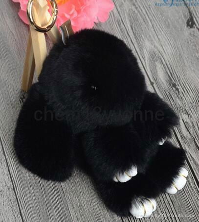 2016 Fashion china real fur made cute monster shape keychain bag charm rabbit fu 5