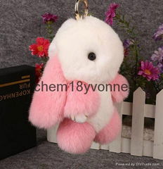 2016 Fashion china real fur made cute monster shape keychain bag charm rabbit fu